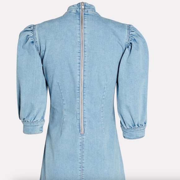 GANNI Light Blue Denim Jeans Shift Dress w/ Puff Sleeves Sz 12 US (NWOT) - Picture 3 of 12